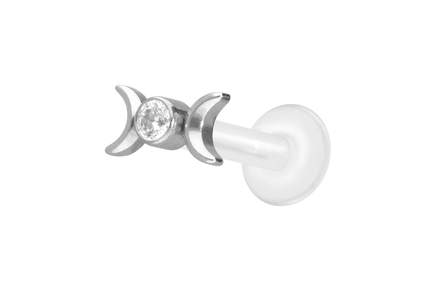 PTFE Labret Piercing mit Innengewinde + Titan-Aufsatz 2 MONDE + KRISTALL